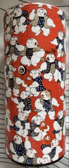 茶筒 空き缶 和柄 人形 昭和 レトロ 赤 ブリキ製 小物入れ 保存容器 希少
