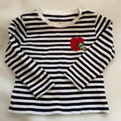 ストライプ 長袖カットソー リンゴ刺繍