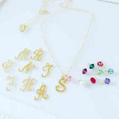 全て14kgf♡イニシャル誕生石ネックレス