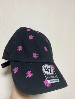 47 CLEAN UP キャップ ブラック ピンク刺繍 レディースのサムネイル