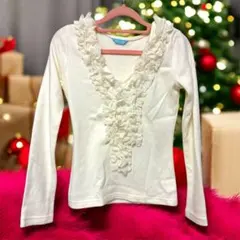 フリル付き長袖カットソーTシャツ 生成り　Mサイズ　未使用