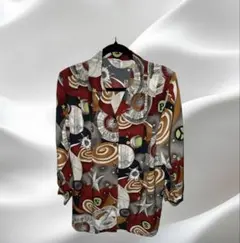 HIGHSENSE 総柄シャツ 日本製 レトロ柄 古着 アート柄