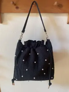 ヌビ×パール　2way巾着ショルダーバッグ　ブラック　巾着トート
