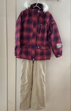 HANSON SPORT スキーウェア　上下セット　チェック　ファー付き　11号