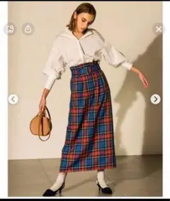 ミラオーウェン ハイウエストチェックスカート