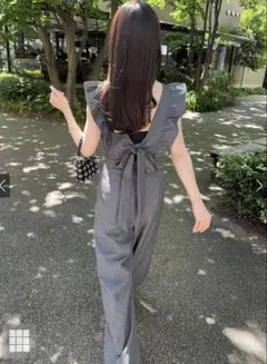 【新品】バックリボンショルダーフリルオールインワン