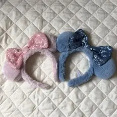 【美品】 ディズニー カチューシャ ミニー ふわふわ スパンコール セット