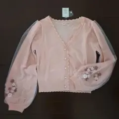 新品　アクシーズ　サクラ刺繍チュール袖カーデ