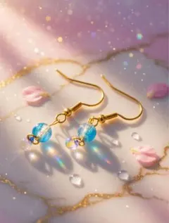 Ｎｏ．15 ハンドメイド レディース 青いビーズ フックピアス