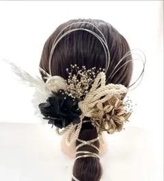no.4809 成人式　髪飾り　成人式髪飾り　ヘアアクセ　ブラック　金箔　水引き