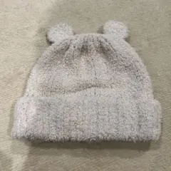 耳付きライトグレー ベビー帽子 46-48cm