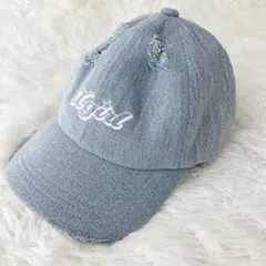 良品✨X-girlダメージ加工キャップ ロゴ刺しゅう デニム ダメージ加工のサムネイル
