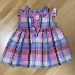 baby GAP／ ピンクチェック　ノースリーブ ワンピース 6-12M 70