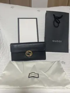 564 箱付✨美品✨GUCCI グッチ 折り財布 インターロッキング レザー 黒