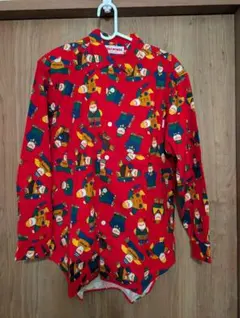 新品　MIKI HOUSE メンズM 長袖シャツ レッド 総柄　おじさん　レトロのサムネイル