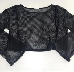 黒 メッシュクロップドトップス 長袖 GU