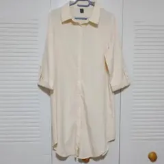 F14 SHEIN クリーム色 七分袖 シャツワンピース Mサイズ