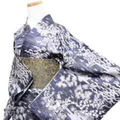 未着用 色大島紬 小紋 身丈158 裄63 大島紬 青海波 牡丹 着物 053b 