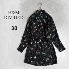 H&M 花柄刺繍 長袖シャツワンピース ウエストリボン レトロ 古着ヴィンテージ