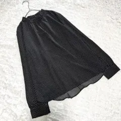 美品【ジーユー】（XL）ドット柄ハイネックブラウス 長袖シャツ トップス 黒