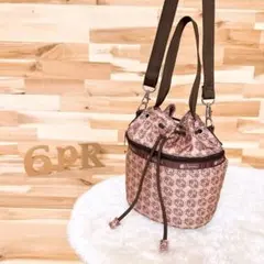 美品【レスポートサック】モノグラム 巾着ショルダーバッグ2wayハンドバッグ 茶