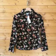 ●新品　コーデュロイ　バラ柄　長袖シャツ