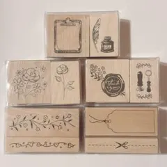 セリア ラバースタンプ(アンティーク文具・フラワー)5点セット