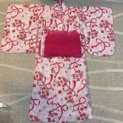 ピンク 花とリボン　キッズ 浴衣　120㎝