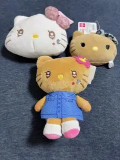 【新品】日焼けキティぬいぐるみパスケース、ミラー、キーホルダーセット売り