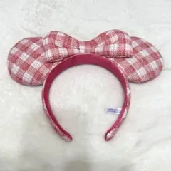 ミニーマウス風カチューシャ 赤チェック