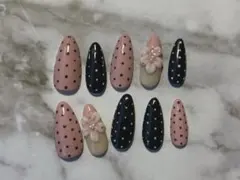 ネイルチップ ウィッシュコア y2k ドット ピンク 黒 お花 お花見 春