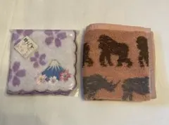 タオルハンカチ 2枚セット 夢ごこち 桜 富士山 刺繍 wwf 動物柄 未使用品のサムネイル