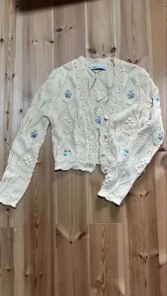 ZARA クリーム色 レース編み カーディガン