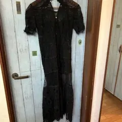 黒 レース ロングドレス ハイネック