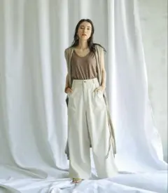 ハイウエストリネンワイドパンツ＊アイボリー