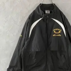 ヴィンテージ　ジャケット　フルジップ　刺繍ロゴ　ラクロス　黒　古着　S LO13