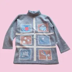 刺繍ニットセーター　タートルネック　かわいい　レトロ古着