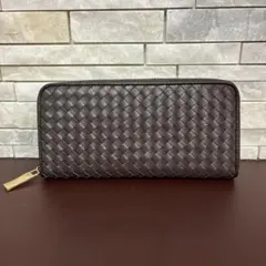 本革メッシュ　ダークブラウン　メンズ　レディース　長財布　ラウンド　未使用品