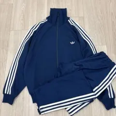adidas デサント製 セットアップ ジャージ ネイビー 70s 80s