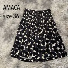 【美品】AMACA アマカ 変形ドット柄 プリーツフレアスカート サイズ36のサムネイル