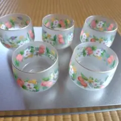 花と果物デザインのガラスコップ5個セット