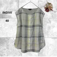 インディヴィ　美品　チェック柄ノースリーブブラウス　シャツ　トップス　ワールド