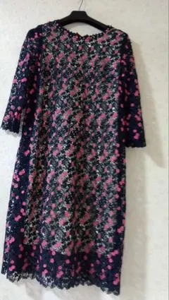 Rose　Tiara　花柄レース 3/4袖ワンピース