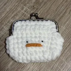 ハンドメイド　がま口　財布　編み物　毛糸　あひる