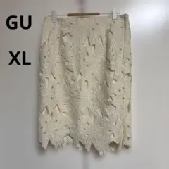 【美品】GU ジーユー フラワーレースタイトスカート ホワイト XLのサムネイル