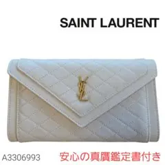 サンローラン　長財布　レディース　白　キルティング　二つ折り財布　人気