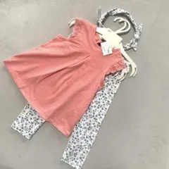 【新品タグ付】H&M 花柄レギンストップス❤︎3点セット　85 12-18m