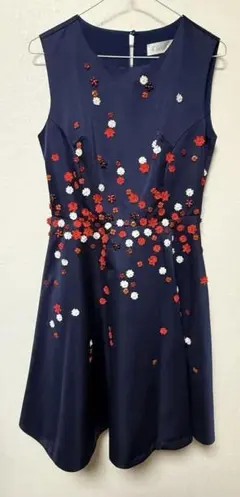 ERUKEI ネイビー フラワー　Aラインドレス　キャバドレス