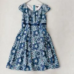 美品✨TOCCA トッカ　花柄　ワンピース　ドレス　半袖　刺繍　ブルー　XL相当