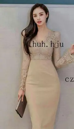 YY4-056テンペラメントVネックフレアスリーブスリムミドル丈ベース7#7